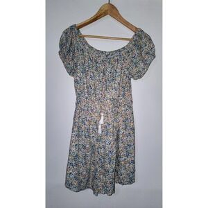 American Eagle Floral Romper Womens Medium Blue Yellow Ditsy Puff Sleeve Boho